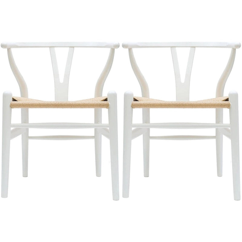 Lot de 2 chaises de salle à manger en bois avec assise en corde tressée