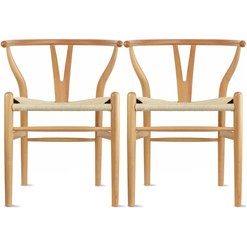 Lot de 2 chaises de salle à manger en bois avec assise en corde tressée