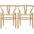 Lot de 2 chaises de salle à manger en bois avec assise en corde tressée