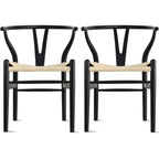 Lot de 2 chaises de salle à manger en bois avec assise en corde tressée