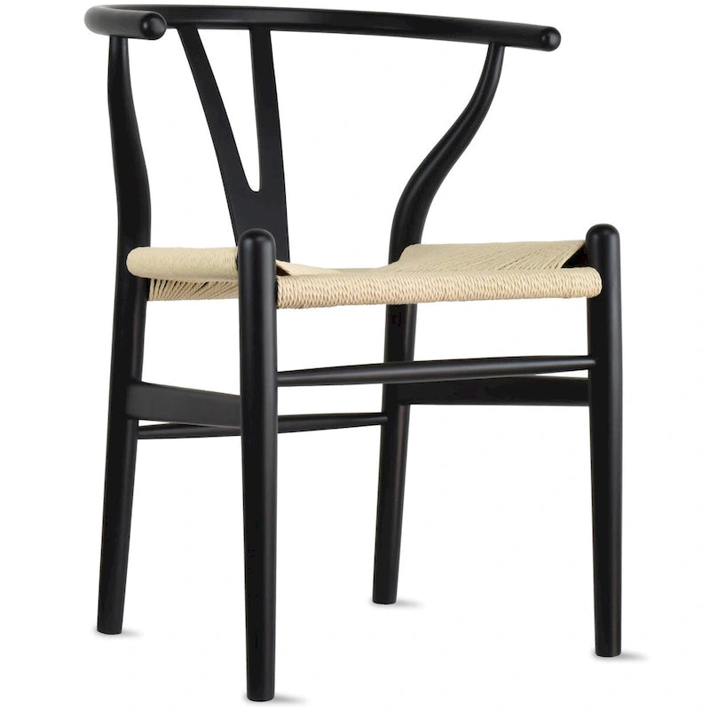 Lot de 2 chaises de salle à manger en bois avec assise en corde tressée