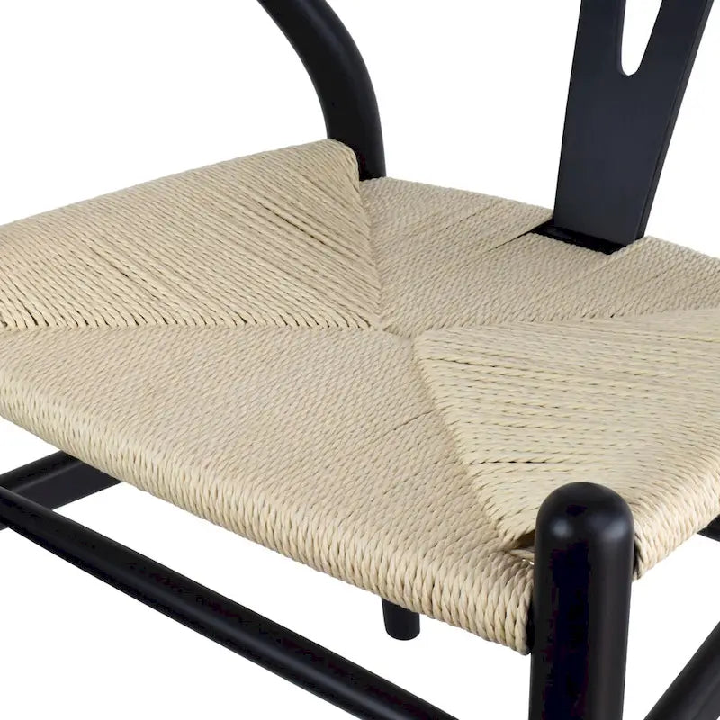 Lot de 2 chaises de salle à manger en bois avec assise en corde tressée