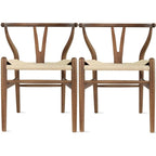 Lot de 2 chaises de salle à manger en bois avec assise en corde tressée