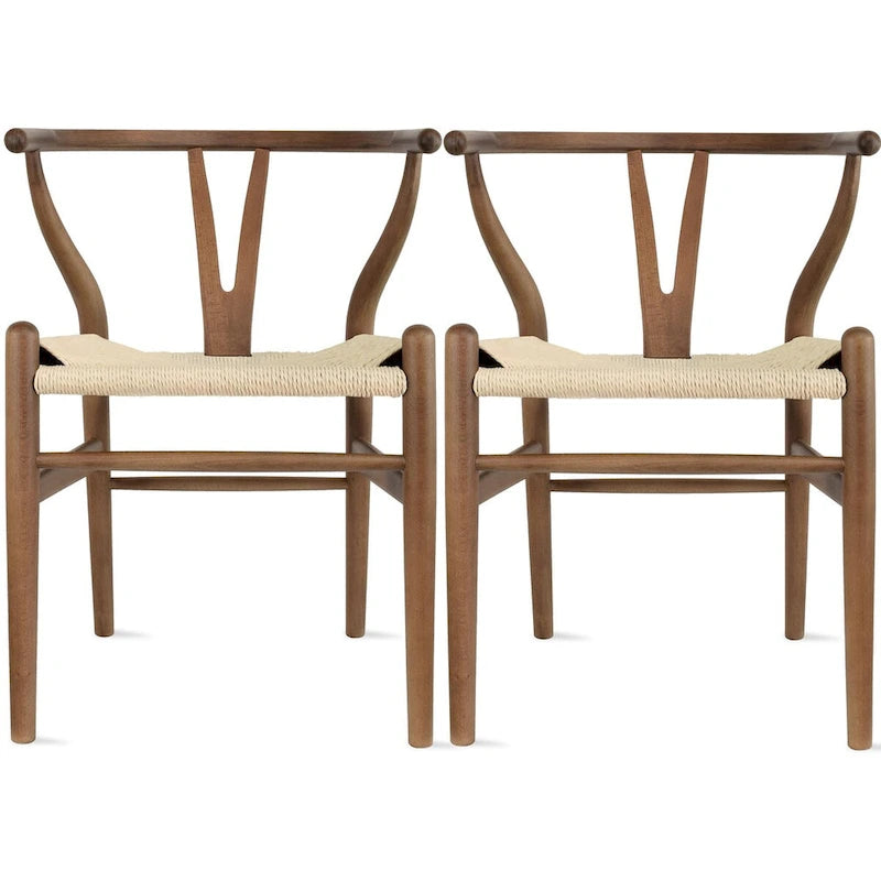 Lot de 2 chaises de salle à manger en bois avec assise en corde tressée
