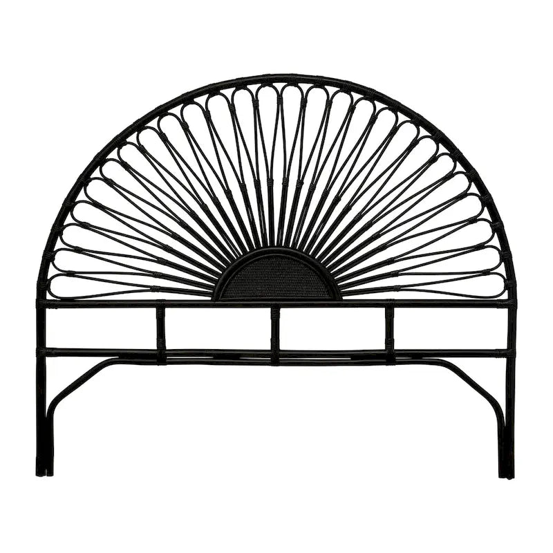 Tête de lit en rotin en forme de soleil avec cadre en bois