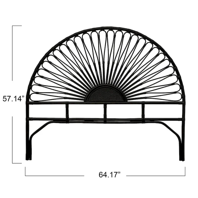 Tête de lit en rotin en forme de soleil avec cadre en bois