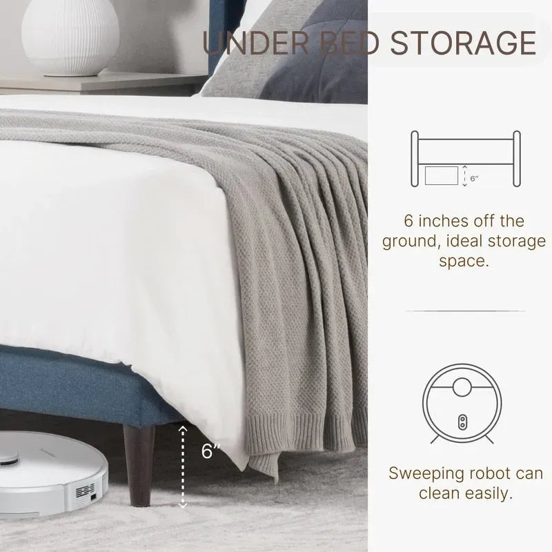 Lit plateforme capitonné avec tête de lit à capitonnage en canaux