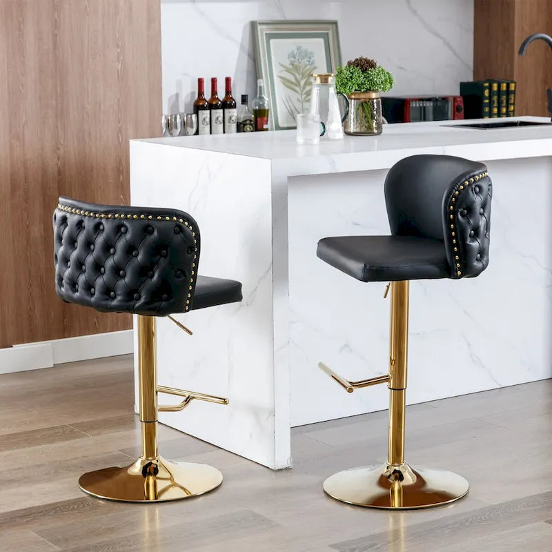 Lot de 2 tabourets de bar pivotants réglables avec dossier capitonné