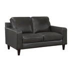 Causeuse de 60 pouces, cuir véritable et similicuir gris, bois massif
