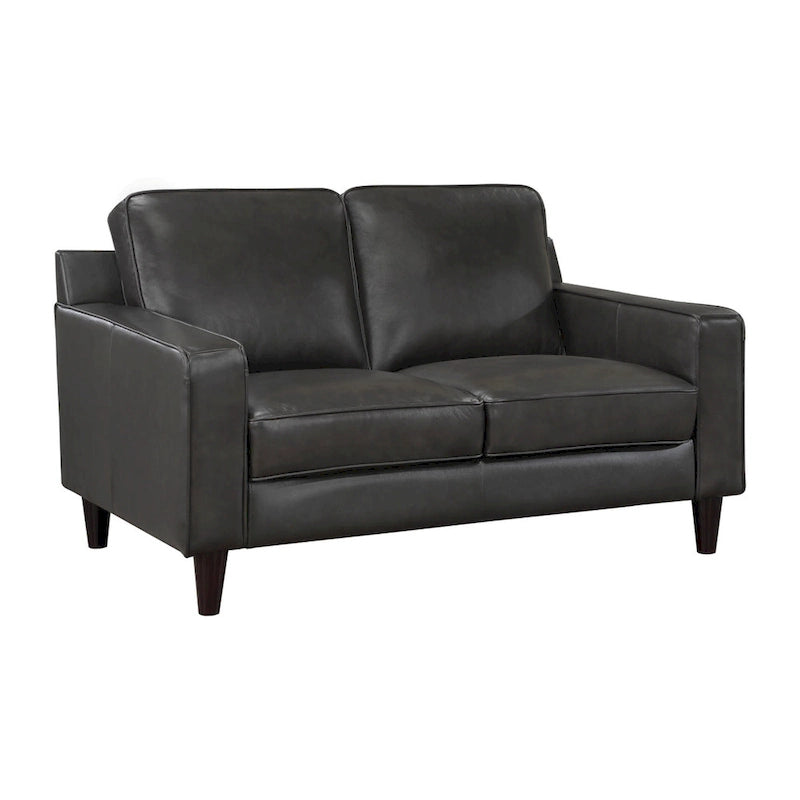 Causeuse de 60 pouces, cuir véritable et similicuir gris, bois massif