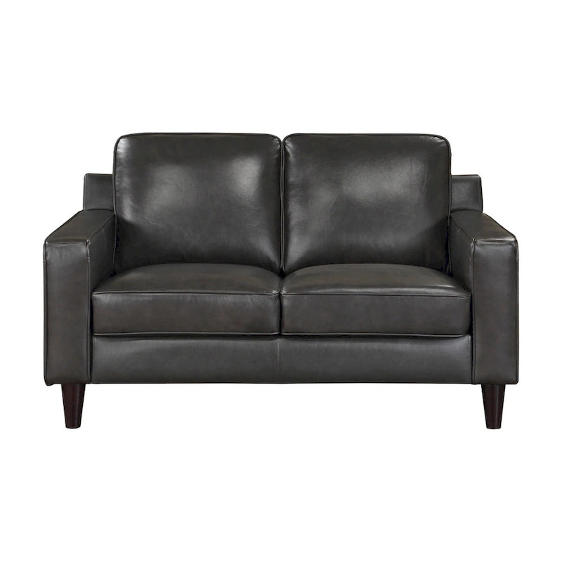 Causeuse de 60 pouces, cuir véritable et similicuir gris, bois massif