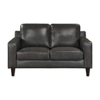 Causeuse de 60 pouces, cuir véritable et similicuir gris, bois massif