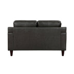 Causeuse de 60 pouces, cuir véritable et similicuir gris, bois massif