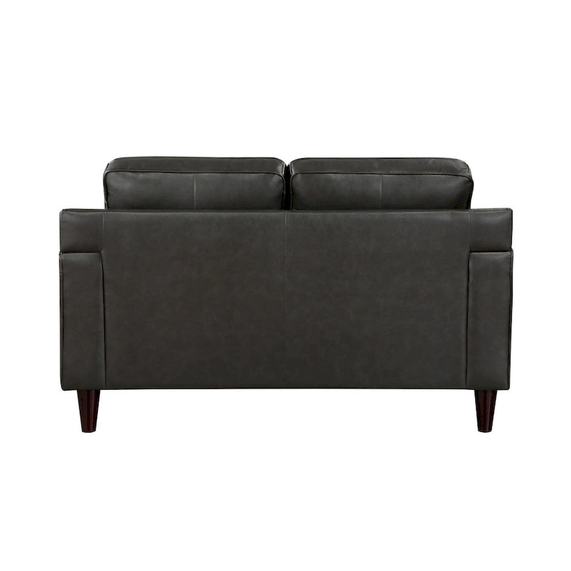 Causeuse de 60 pouces, cuir véritable et similicuir gris, bois massif