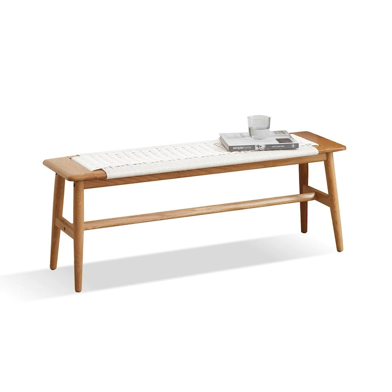 Banc en bois massif avec assise en cannage