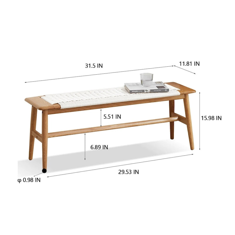 Banc en bois massif avec assise en cannage