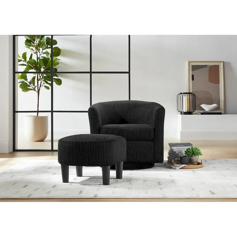 Fauteuil d'appoint pivotant à 360° avec pouf