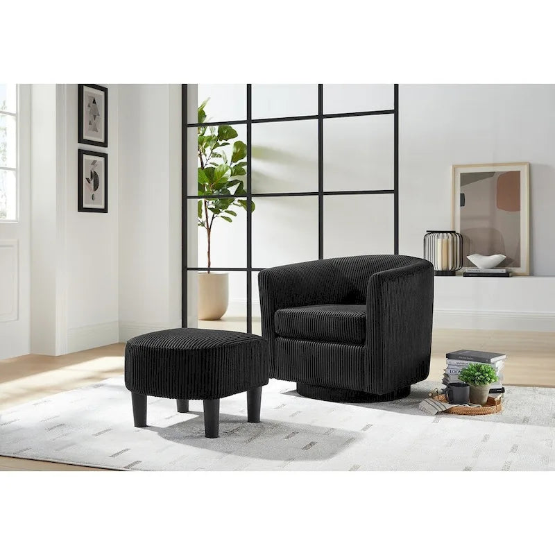 Fauteuil d'appoint pivotant à 360° avec pouf