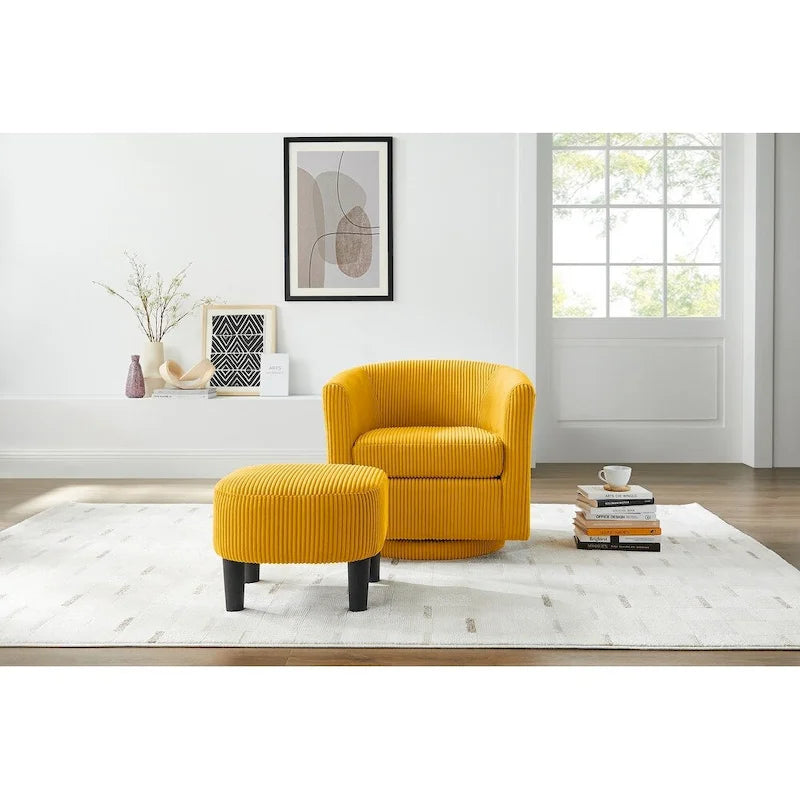 Fauteuil d'appoint pivotant à 360° avec pouf