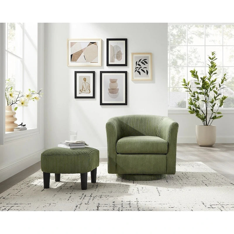 Fauteuil d'appoint pivotant à 360° avec pouf