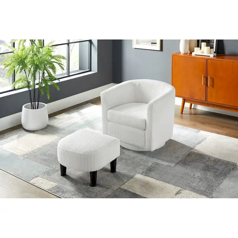 Fauteuil d'appoint pivotant à 360° avec pouf