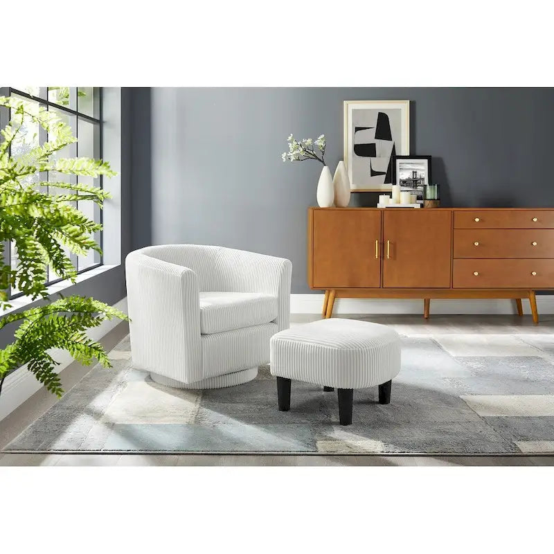 Fauteuil d'appoint pivotant à 360° avec pouf