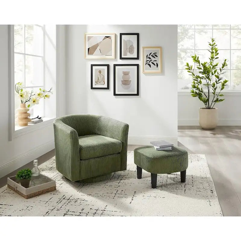 Fauteuil d'appoint pivotant à 360° avec pouf