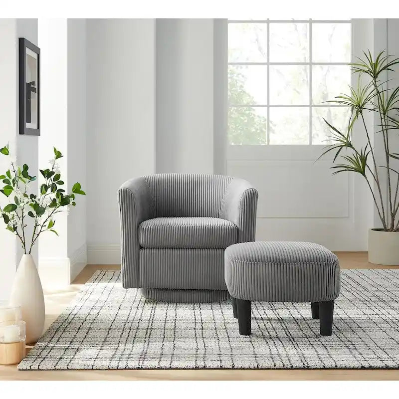 Fauteuil d'appoint pivotant à 360° avec pouf