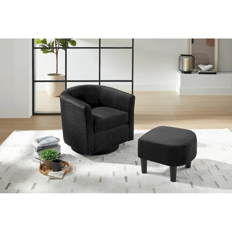Fauteuil d'appoint pivotant à 360° avec pouf
