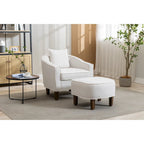 Fauteuil tonneau rembourré avec pouf