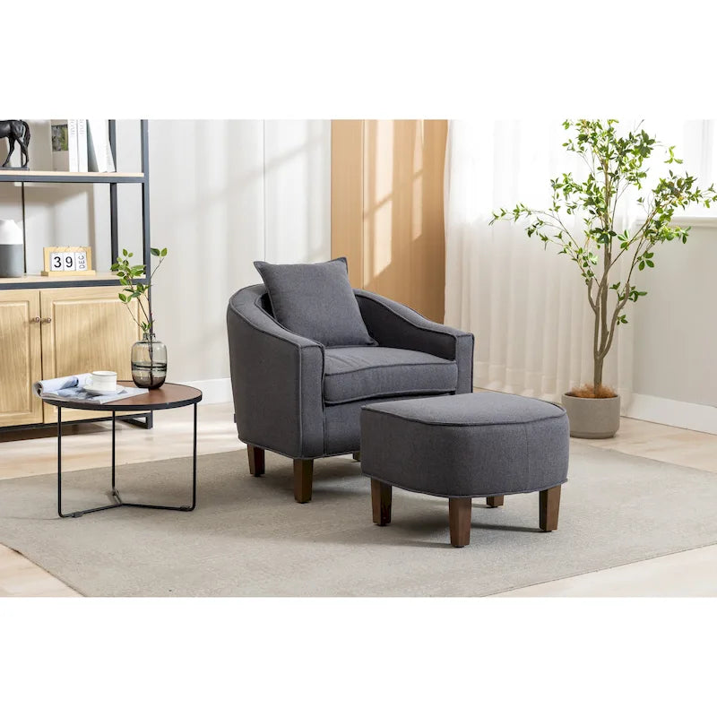 Fauteuil tonneau rembourré avec pouf