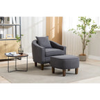 Fauteuil tonneau rembourré avec pouf