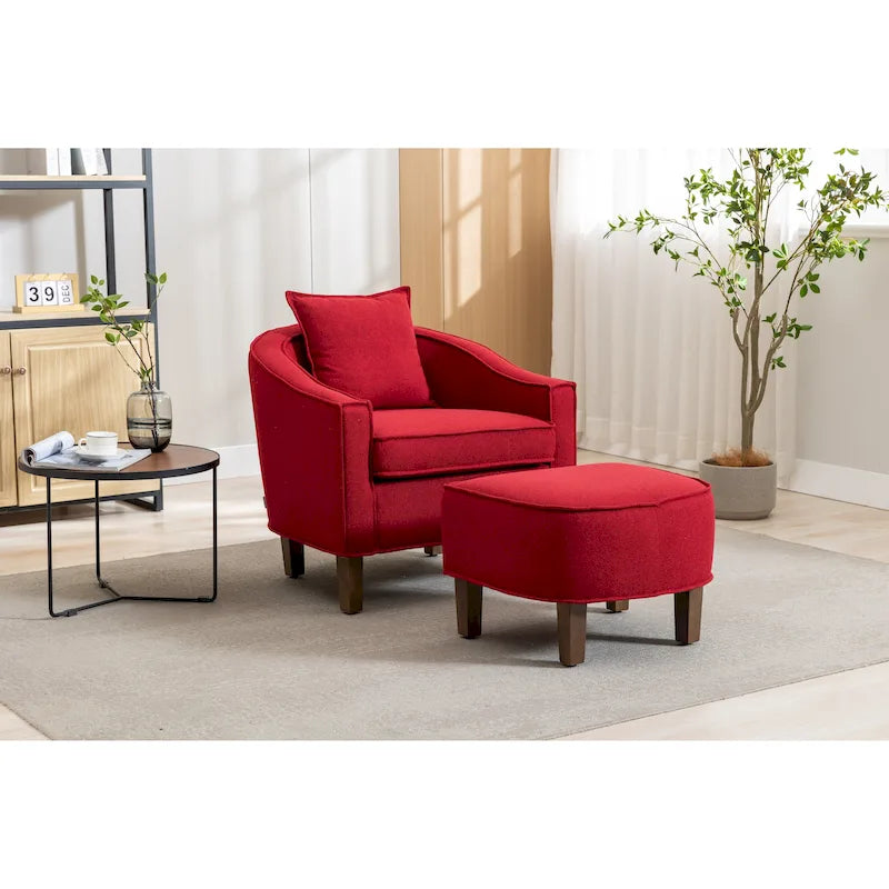 Fauteuil tonneau rembourré avec pouf