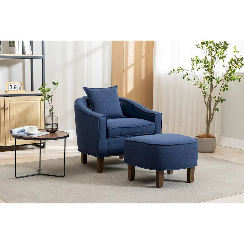 Fauteuil tonneau rembourré avec pouf