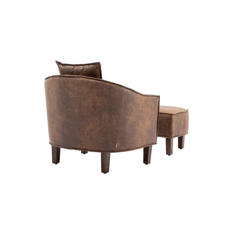 Fauteuil tonneau rembourré avec pouf
