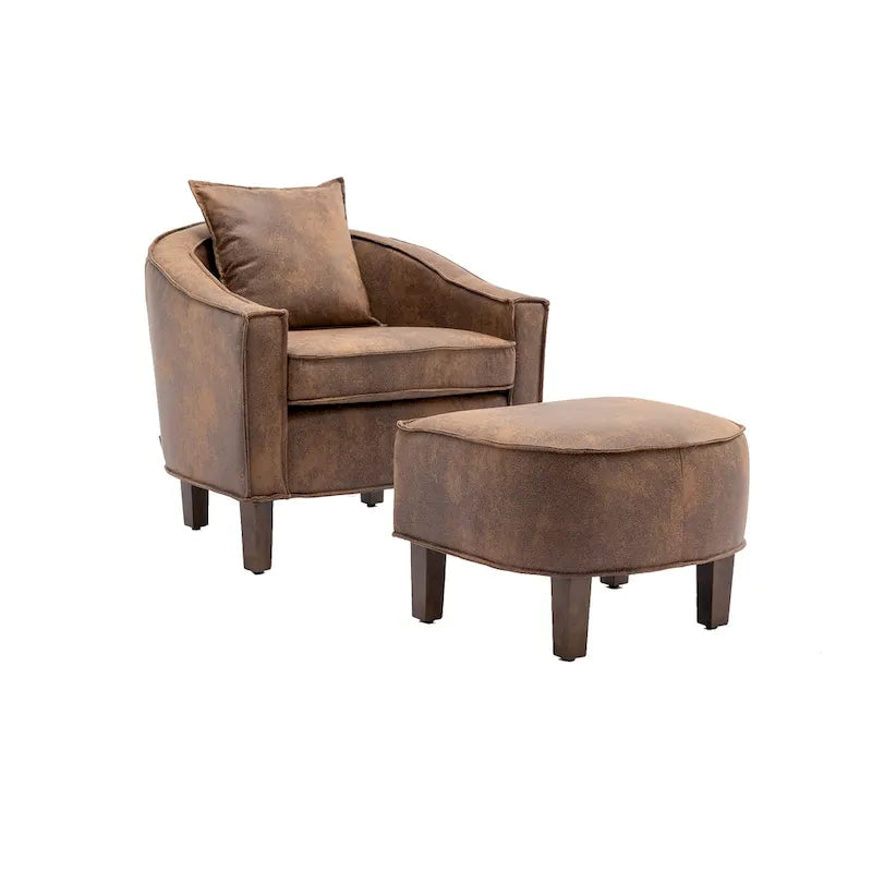 Fauteuil tonneau rembourré avec pouf