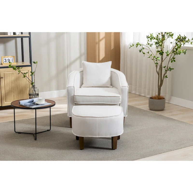 Fauteuil tonneau rembourré avec pouf