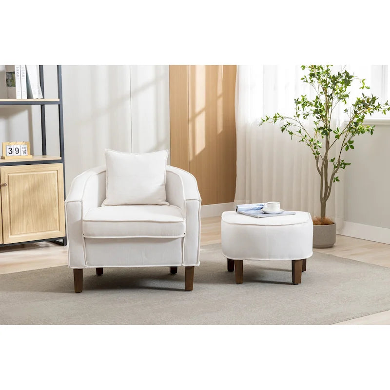 Fauteuil tonneau rembourré avec pouf