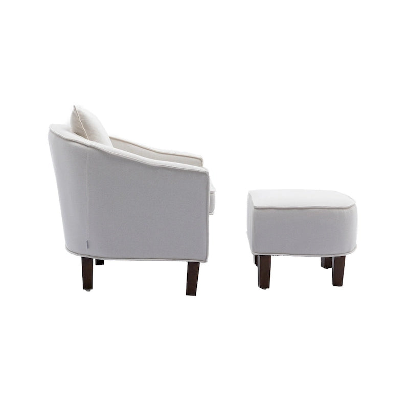 Fauteuil tonneau rembourré avec pouf