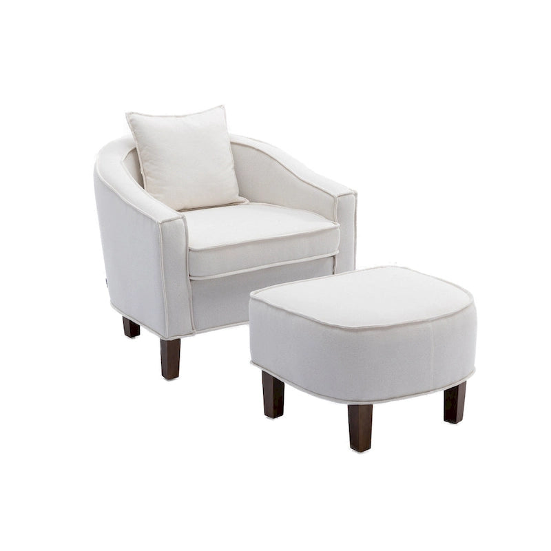 Fauteuil tonneau rembourré avec pouf