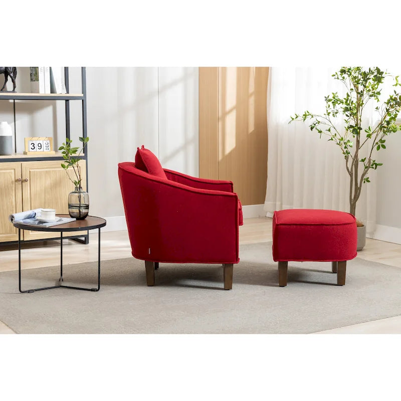 Fauteuil tonneau rembourré avec pouf