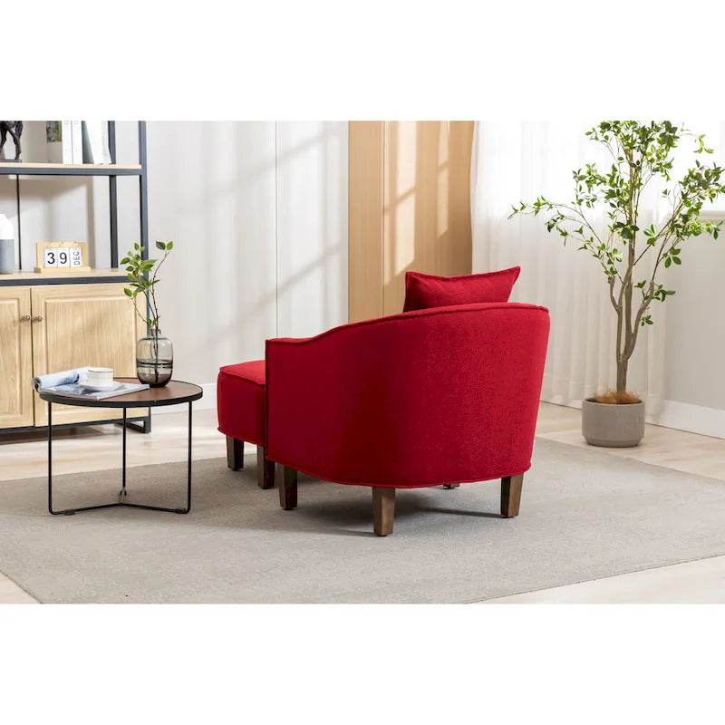 Fauteuil tonneau rembourré avec pouf