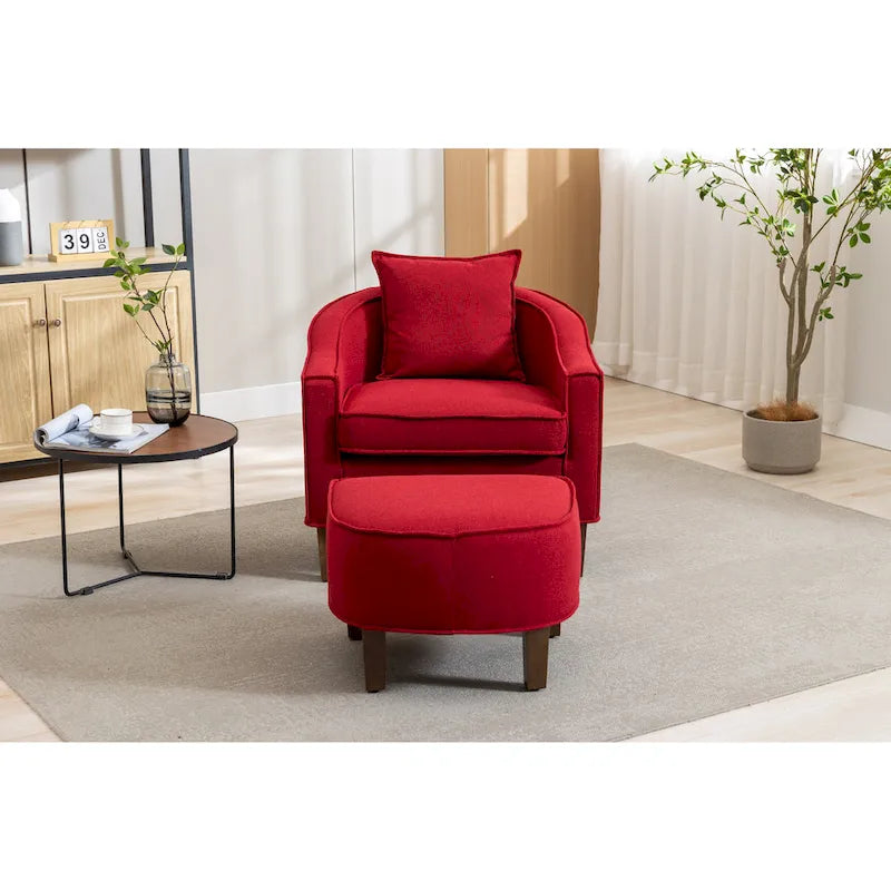 Fauteuil tonneau rembourré avec pouf