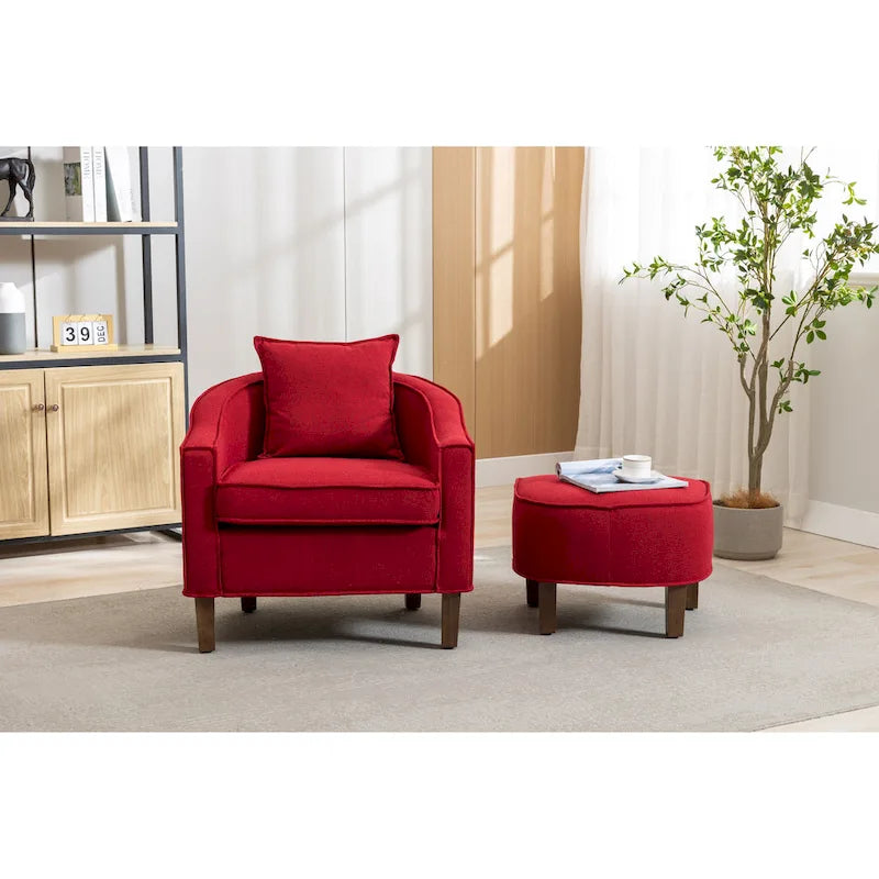 Fauteuil tonneau rembourré avec pouf