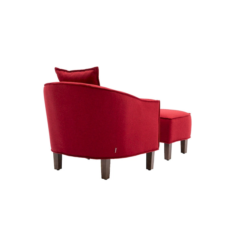 Fauteuil tonneau rembourré avec pouf