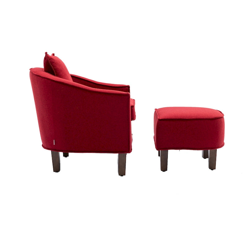 Fauteuil tonneau rembourré avec pouf