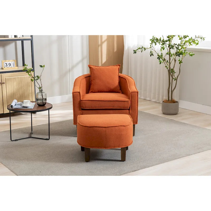 Fauteuil tonneau rembourré avec pouf