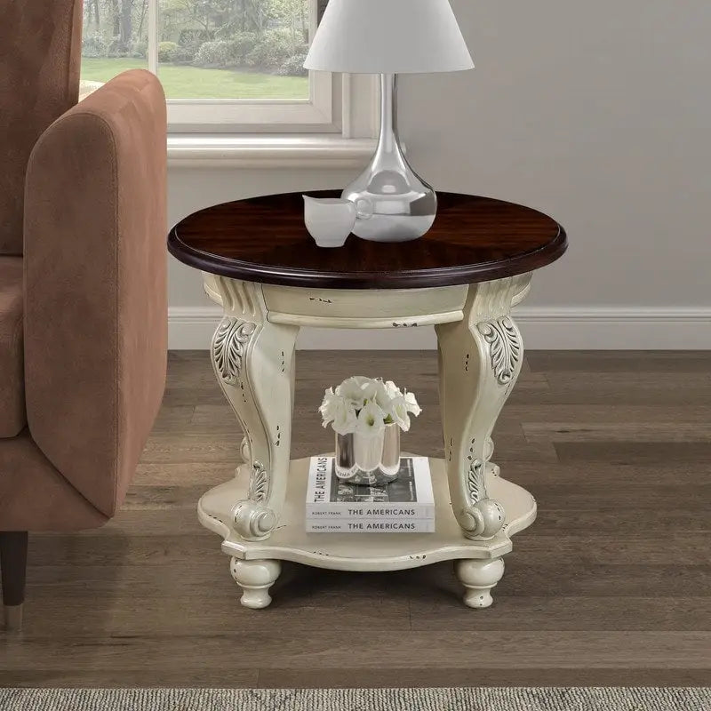 Table d'appoint ronde de 22 pouces avec étagère inférieure