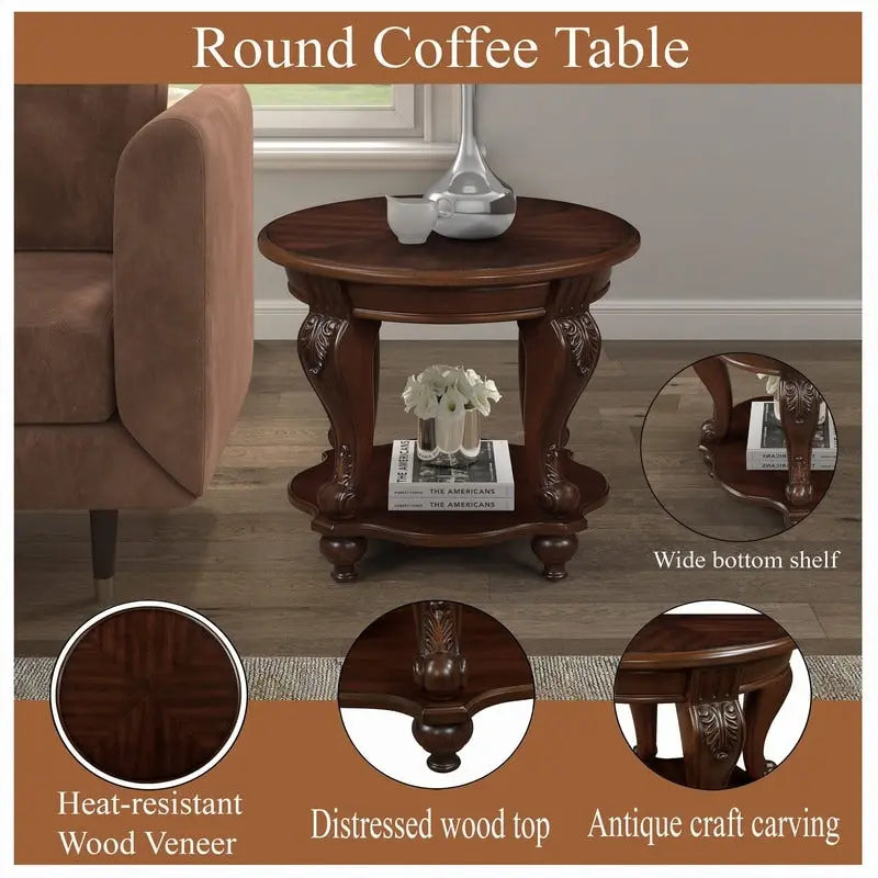 Table d'appoint ronde de 22 pouces avec étagère inférieure