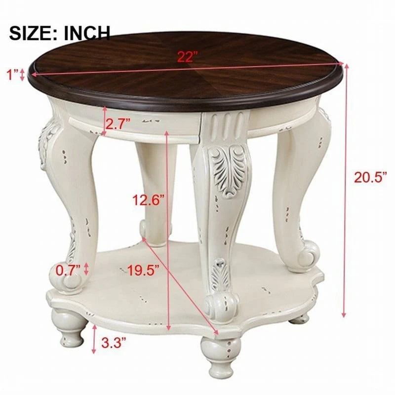 Table d'appoint ronde de 22 pouces avec étagère inférieure